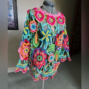 Michael Simon M L XL XXL one size Open crochet sweater Cover Up easter valentine